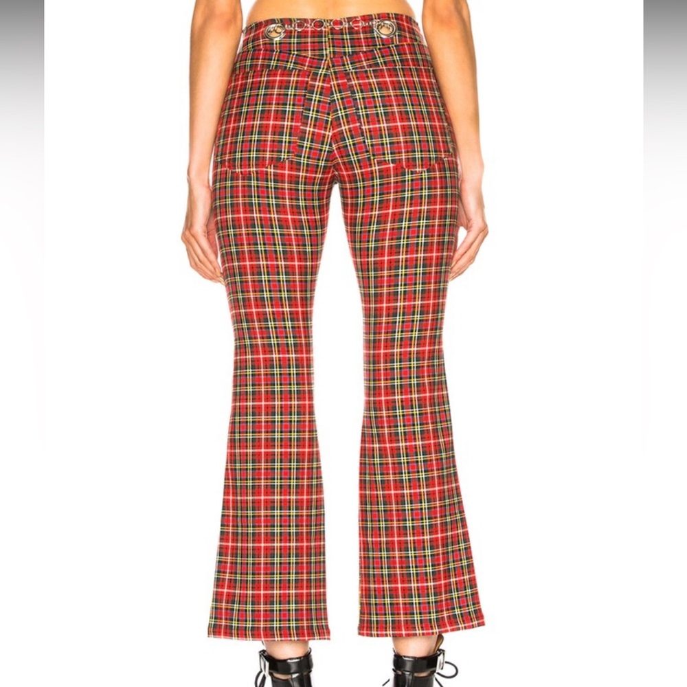 Miaou Morgan Red Tartan Plaid High Rise Cropped Flare Pant W Chain Belt Size 25 - Picture 5 of 9